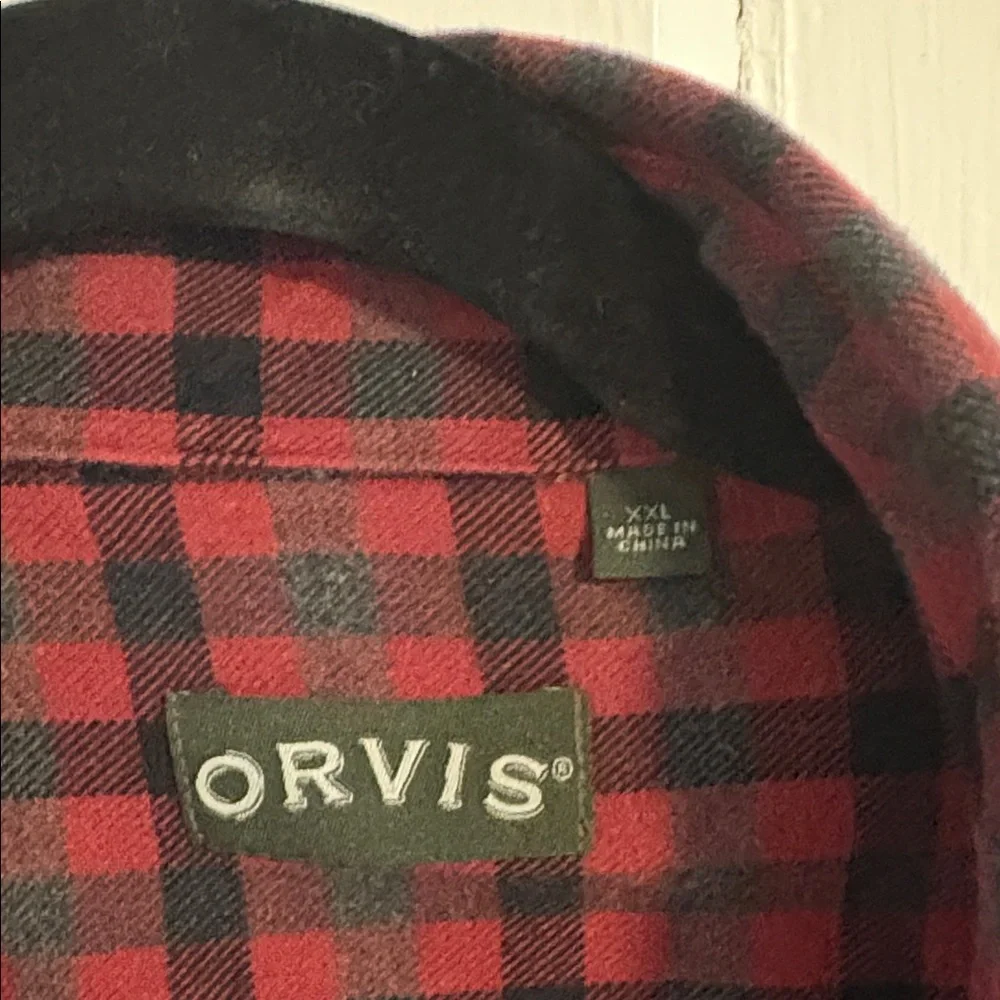 Orvis Red and Black Plaid Casual Button Down Shirt - Picture 2 of 2